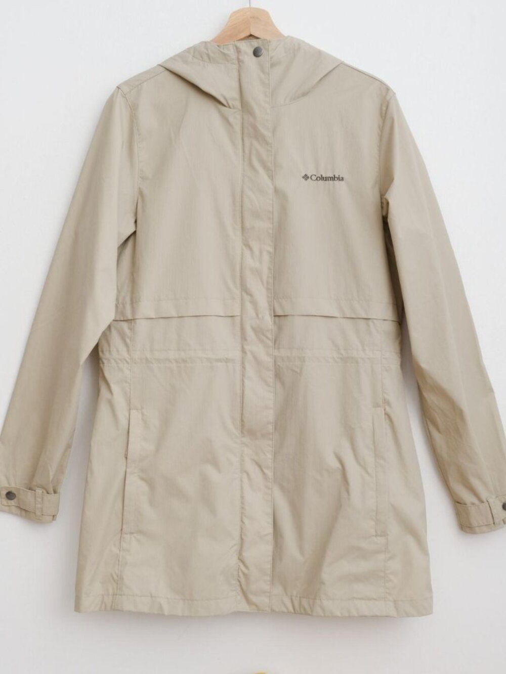 Columbia Women's Jacket Beige Hooded Shine Struck II Waterproof Rain Wind